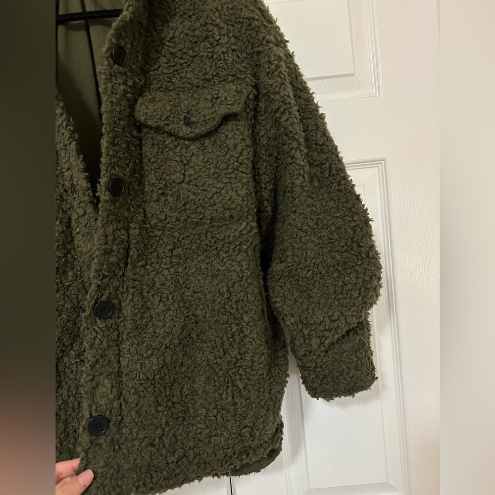 Urban Outfitters Palmer Sherpa Shirt Jacket Green, Medium - Picture 4 of 9